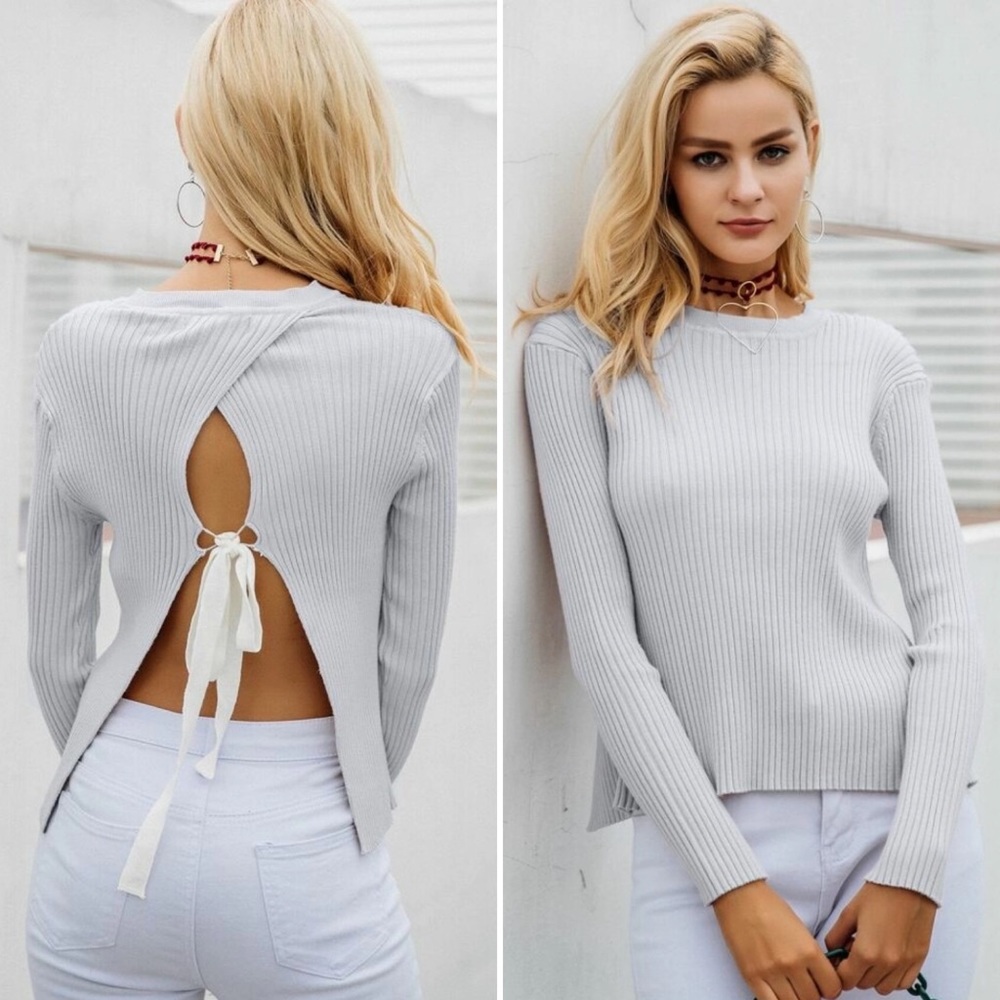 Tie Back Backless Ribbed Sweater - Picture 2 of 2